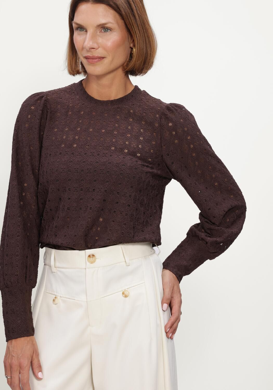 Bruine OBJECT Trui OBJLAILA L/S RE TOP NOOS - large