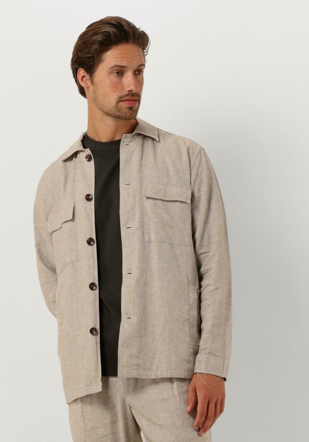 PROFUOMO Heren Overhemden Overshirt Co linen Beige