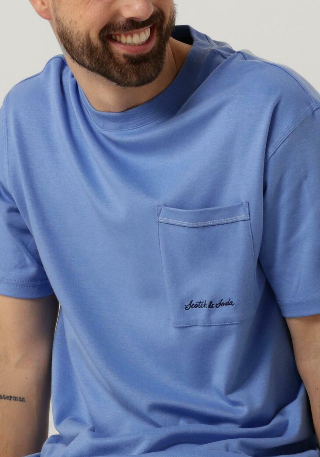 SCOTCH & SODA Heren Polo's & T-shirts Cotton Lyocell Pocket T-shirt Blauw