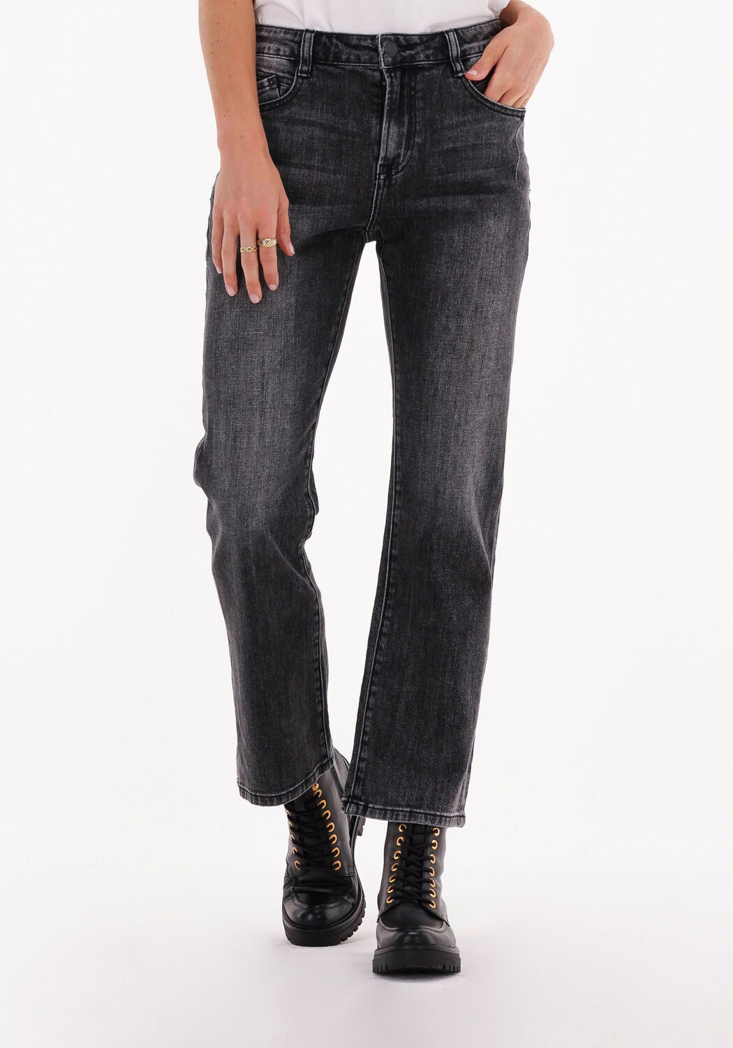 zwarte summum straight leg jeans bootcut cropped jeans black heavy twill