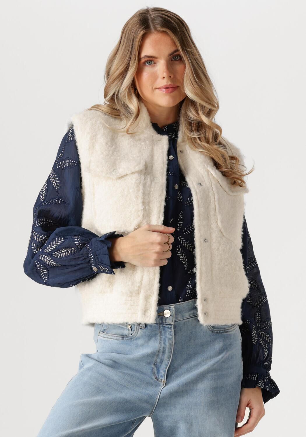 Nukus Wit Boucle Gilet voor Vrouwen White Dames