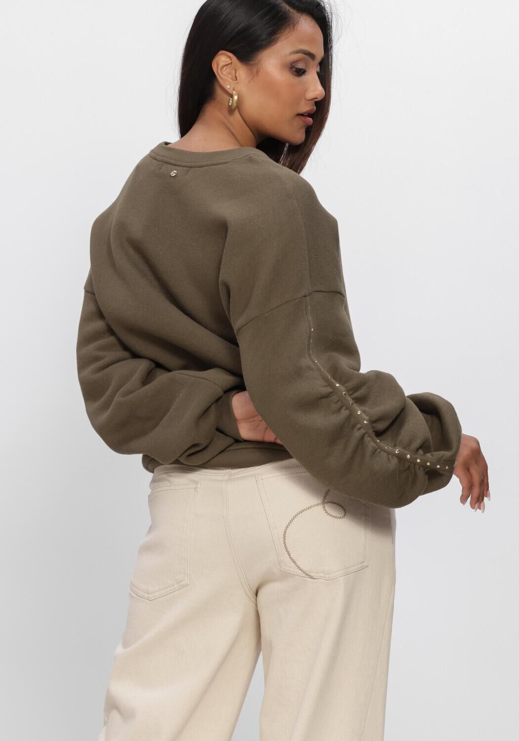 Khaki NUKUS Sweater OLIVIA PULLOVER STUDS - large