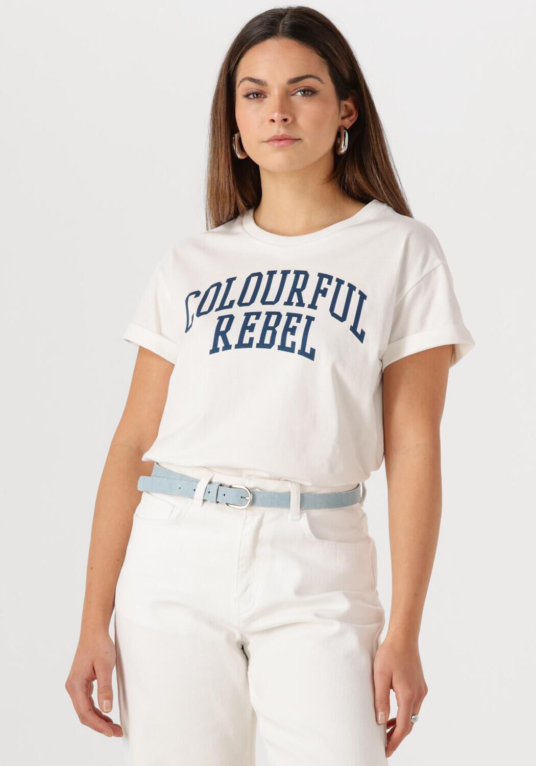 COLOURFUL REBEL Dames Tops & T-shirts Cr Print Boxy Tee Wit