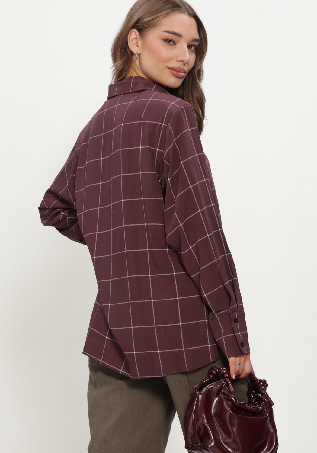 Bordeaux REFINED DEPARTMENT Blouses LADIES WOVEN BLOUSE CHECK SHOULDER PADS NARO - large