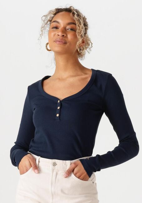 Donkerblauwe TOMMY HILFIGER Top SLIM HENLEY GB SCOOP-NK LS - large