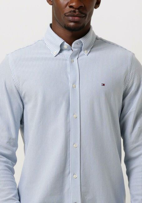 Lichtblauwe TOMMY HILFIGER Klassiek overhemd 1985 KNIT STRIPE SF SHIRT - large