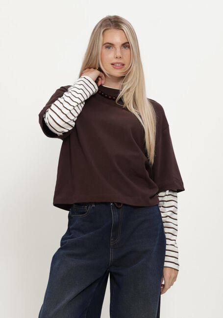 Bruine CATWALK JUNKIE Sweater LOOSE FIT TSHIRT WITH STRIPED SLEEVES - large