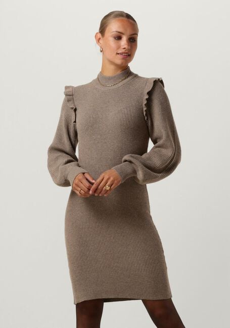 Bruine OBJECT Mini jurk OBJMALEA L/S RUFFLE KNIT DRESS - large