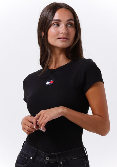 Zwarte TOMMY JEANS Top TJW BABY RIB CENTER BADGE - large