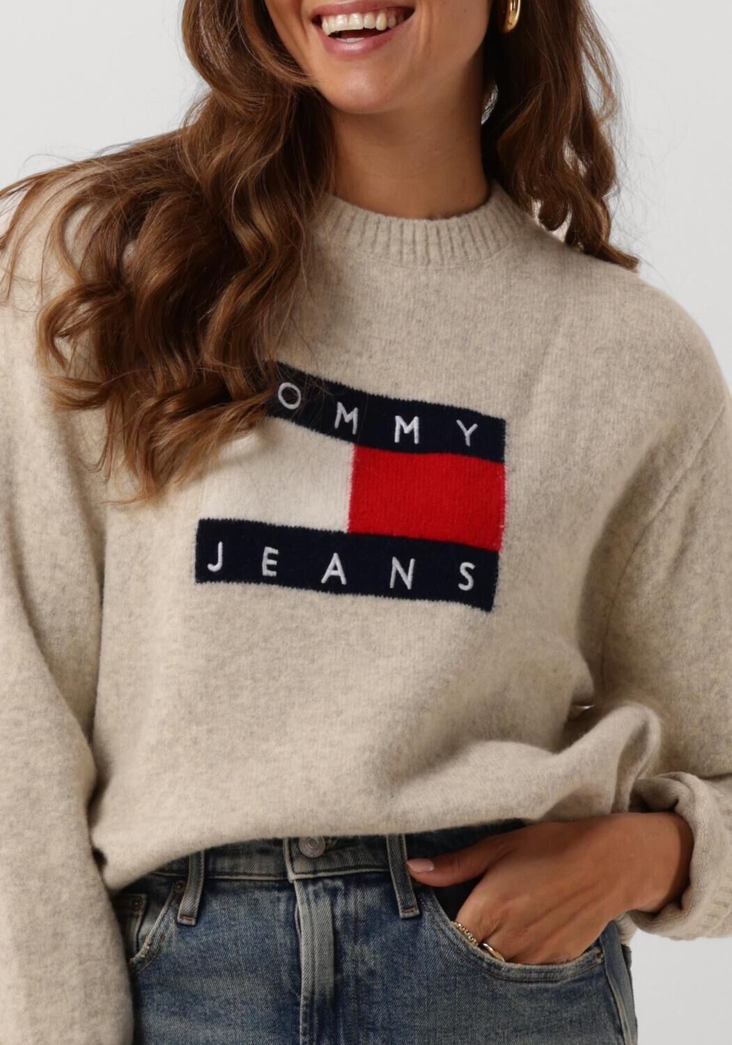 TOMMY JEANS Dames Truien & Vesten Tjw Melange Flag Sweater Bruin