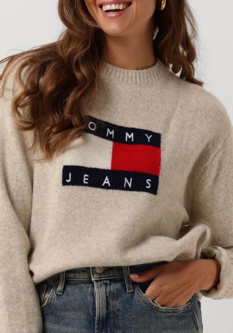 Bruine TOMMY JEANS Trui TJW MELANGE FLAG SWEATER - large