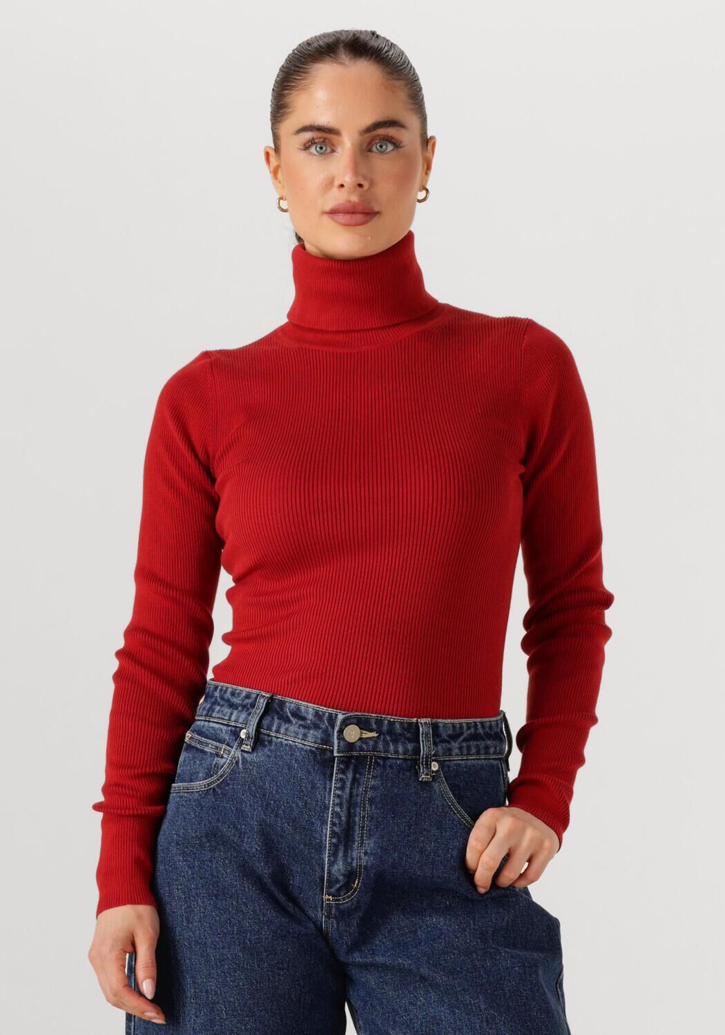 CALVIN KLEIN Dames Truien & Vesten Woven Label Roll Neck Rood