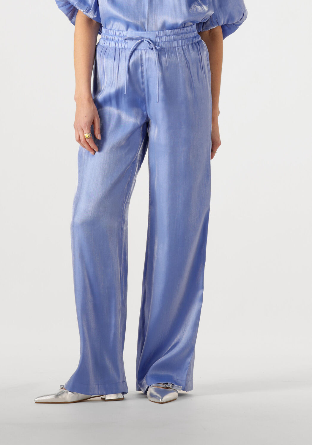 DANTE6 Dames Broeken Soir Shimmer Wide Leg Pants Blauw