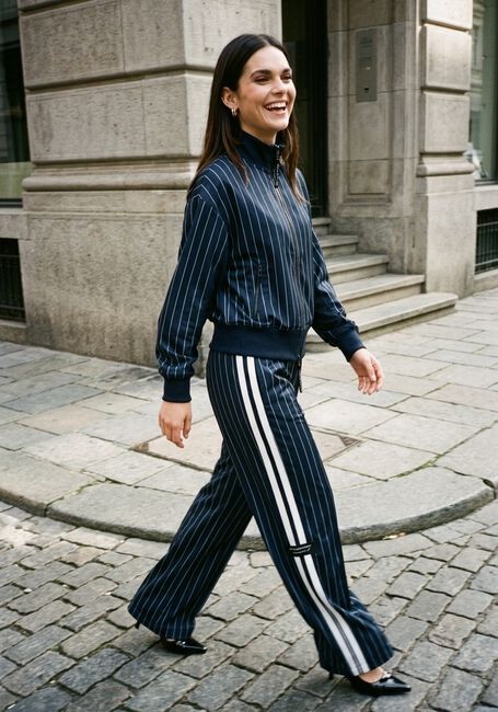 Donkerblauwe HAUTE L'AMITI&Eacute; Truien/vesten PIN STRIPE ZIP SWEAT - large
