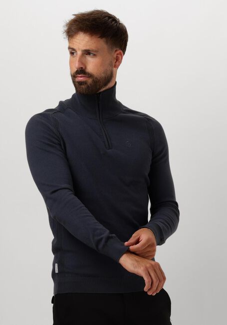 Blauwe CAST IRON Trui HALF ZIP COLLAR ESSENTIAL COTTON STRETCH - large