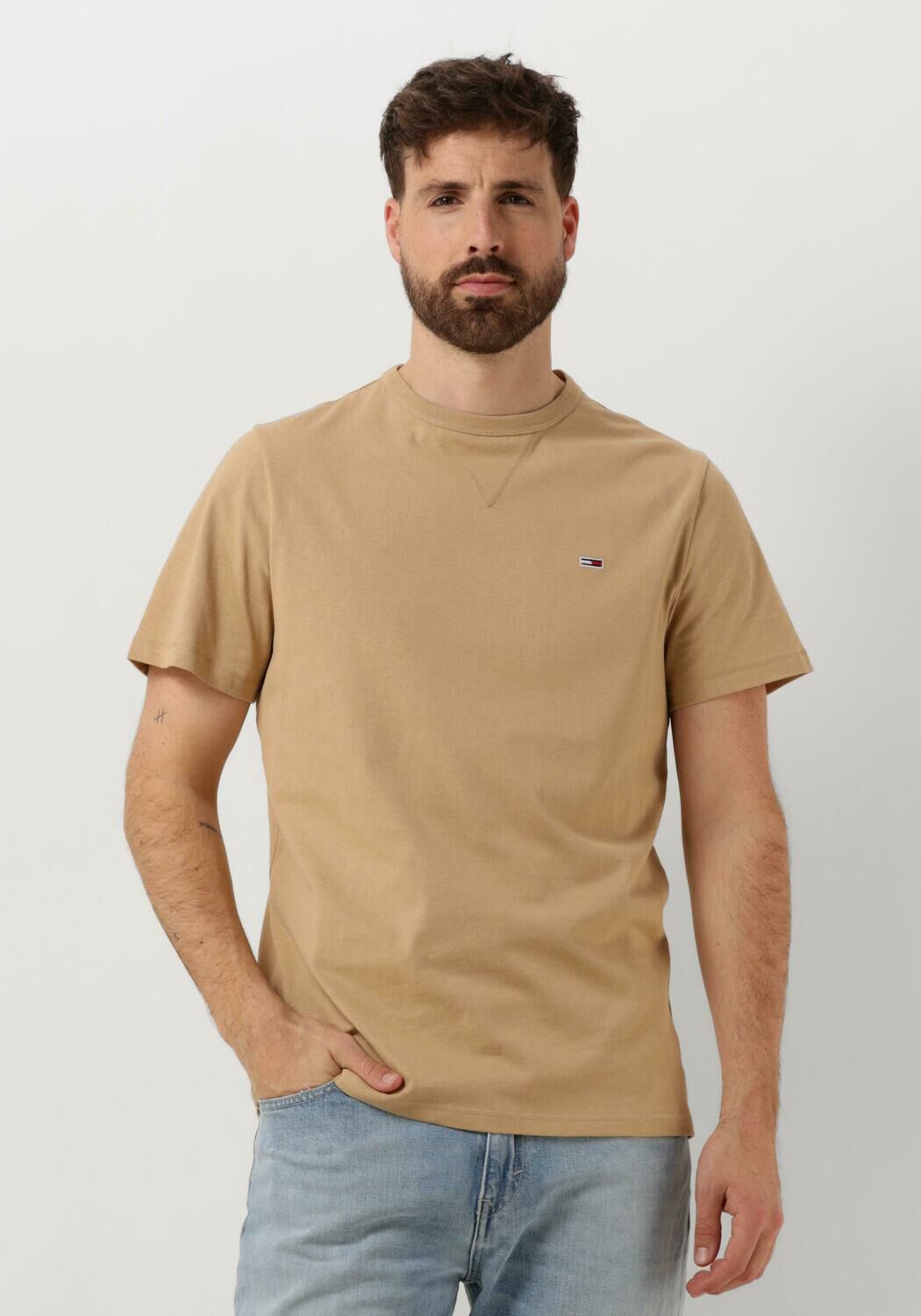 TOMMY JEANS Heren Polo's & T-shirts Tjm Slim Rib Detail Tee Beige