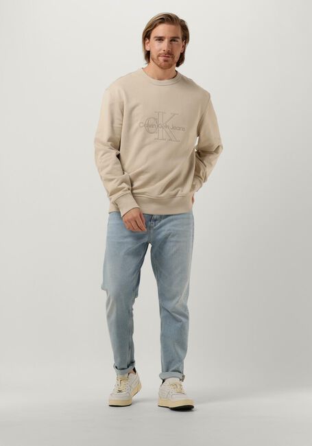 Beige CALVIN KLEIN Sweater MONOLOGO WASHED CREW NECK - large