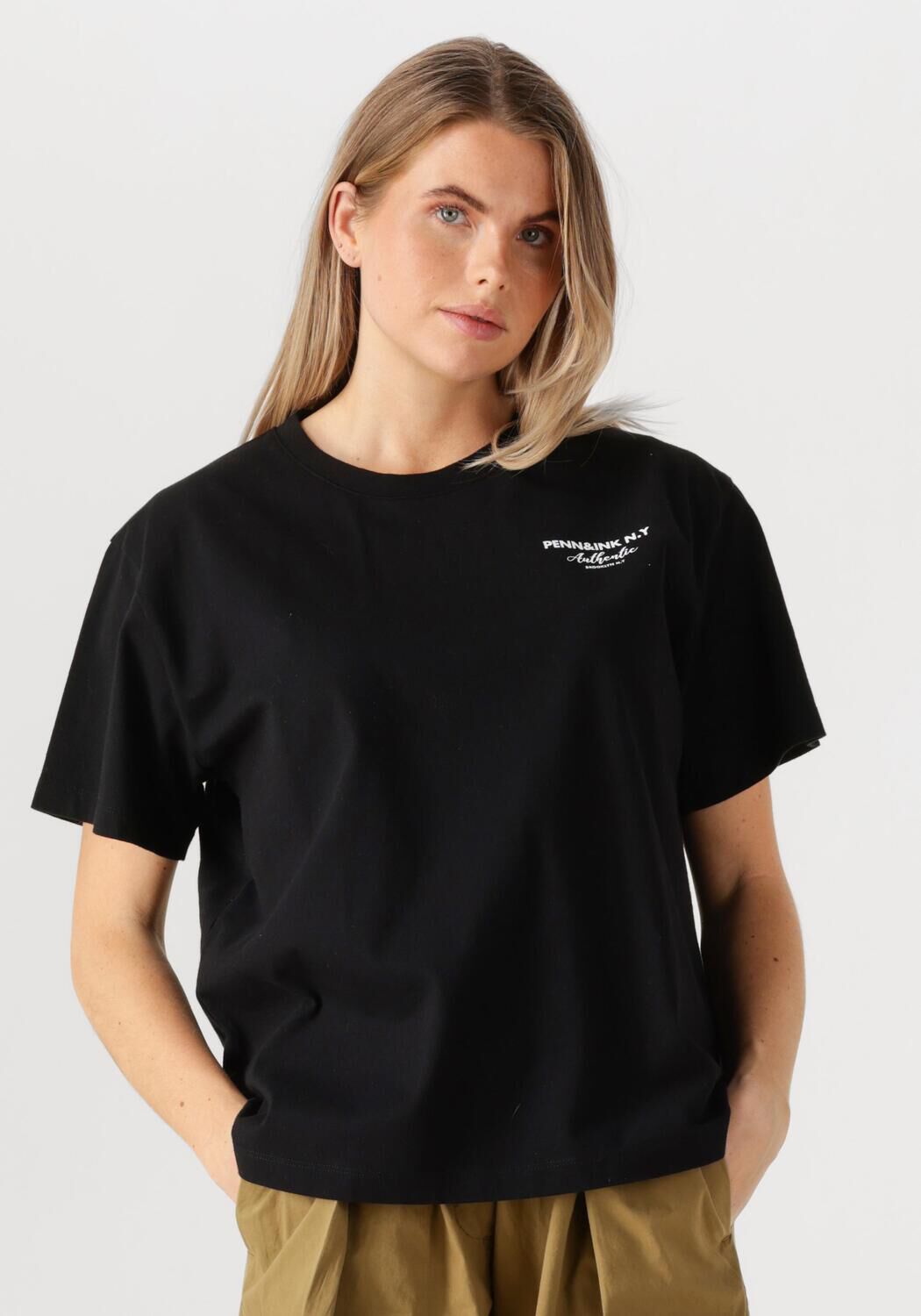 Penn&Ink N.Y Zwarte T-Shirt Print voor vrouwen Black Dames
