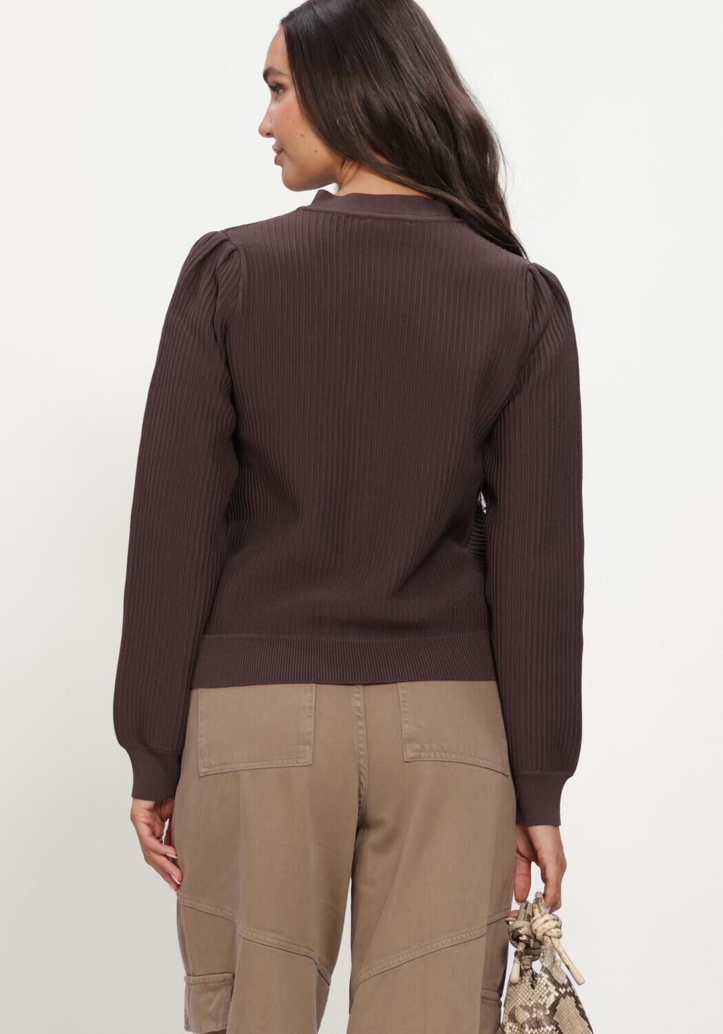 Bruine OBJECT Vest OBJORANA L/S RE KNIT CARDIGAN - large