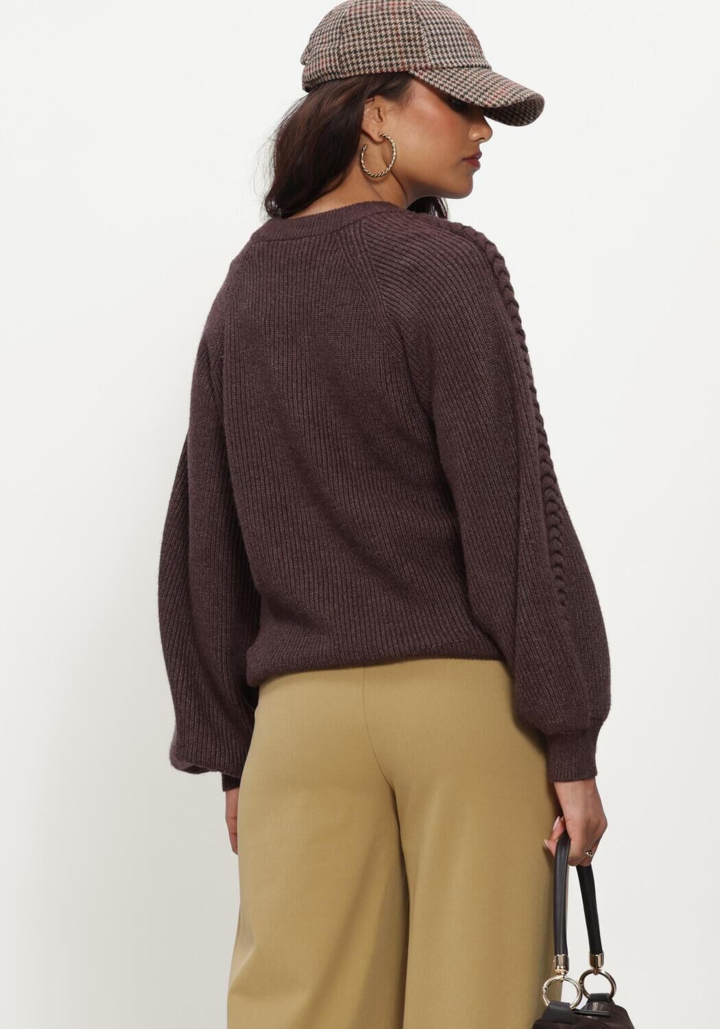 Bruine OBJECT Trui OBJHANNAH L/S RE KNIT PULLOVER NOOS - large