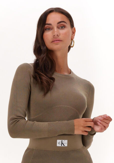 Khaki CALVIN KLEIN Trui BUST DETAILING TIGHT SWEATER - large