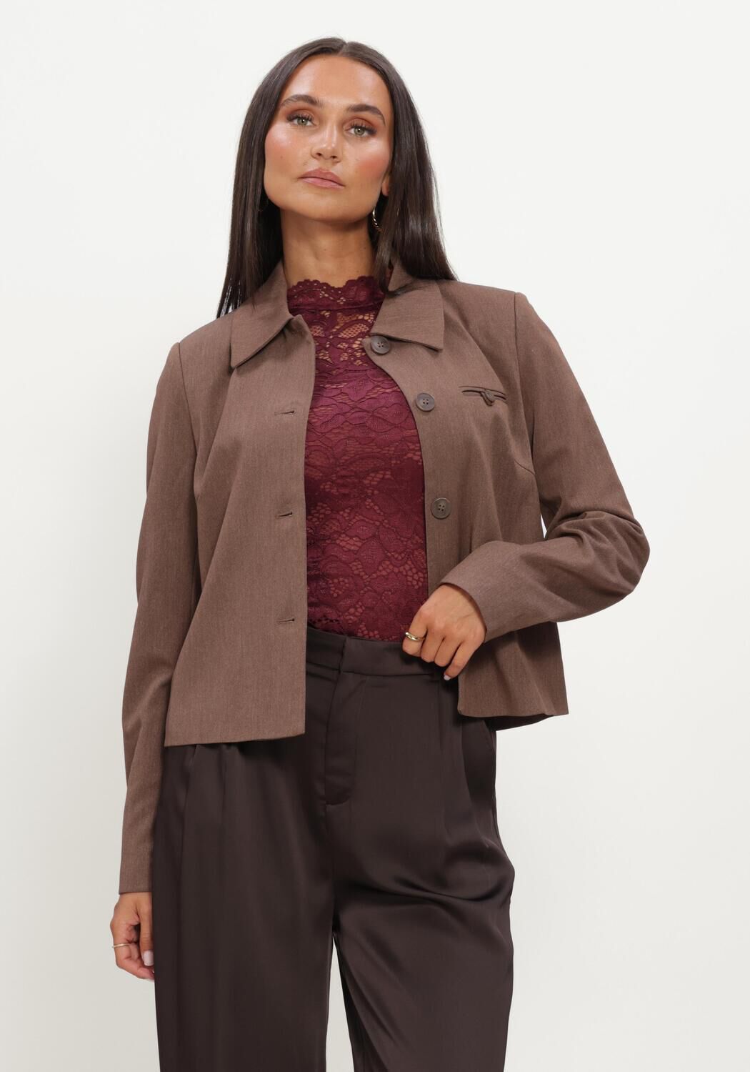 Bruine OBJECT Blazer OBJLISA RE L/S SHORT BLAZER JACKET NOOS - large