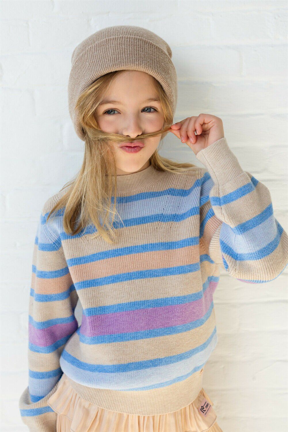 Zand NONO Trui K-SOFT GIRLS STRIPED KNITTED SWEATER SAND - large