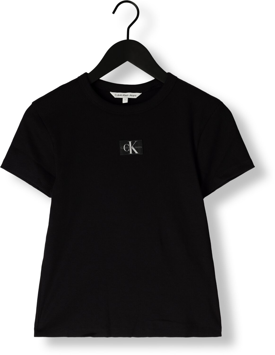 CALVIN KLEIN Dames Tops & T-shirts Woven Label Rib Regular Tee Zwart