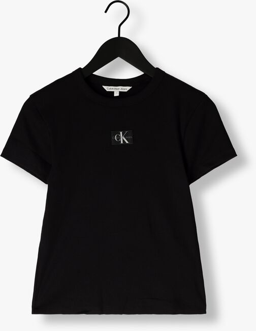 Zwarte CALVIN KLEIN T-shirt WOVEN LABEL RIB REGULAR TEE - large