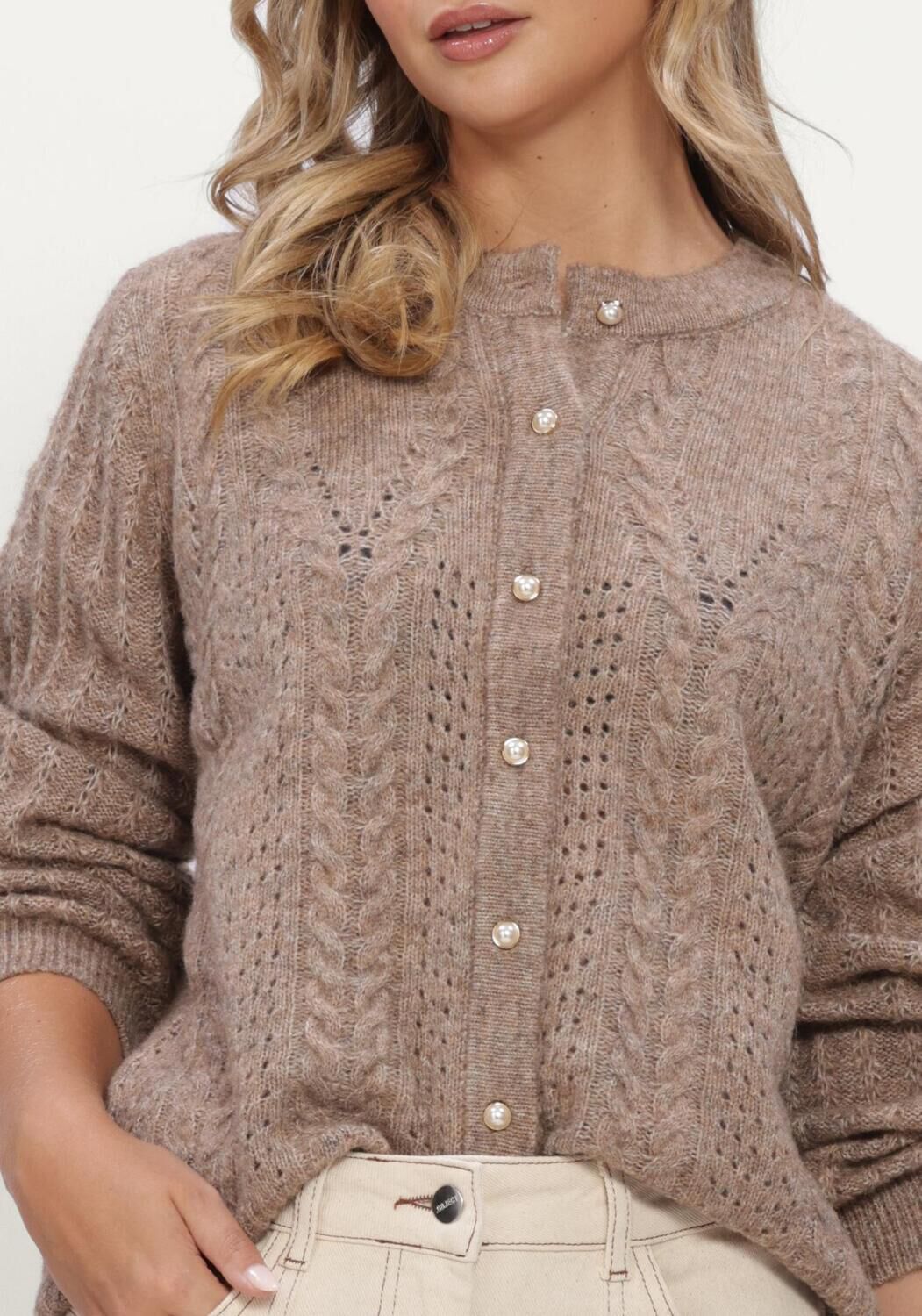 Taupe OBJECT Trui OBJFLORA RE LS KNIT BUTTON CARDIGAN NOOS - large
