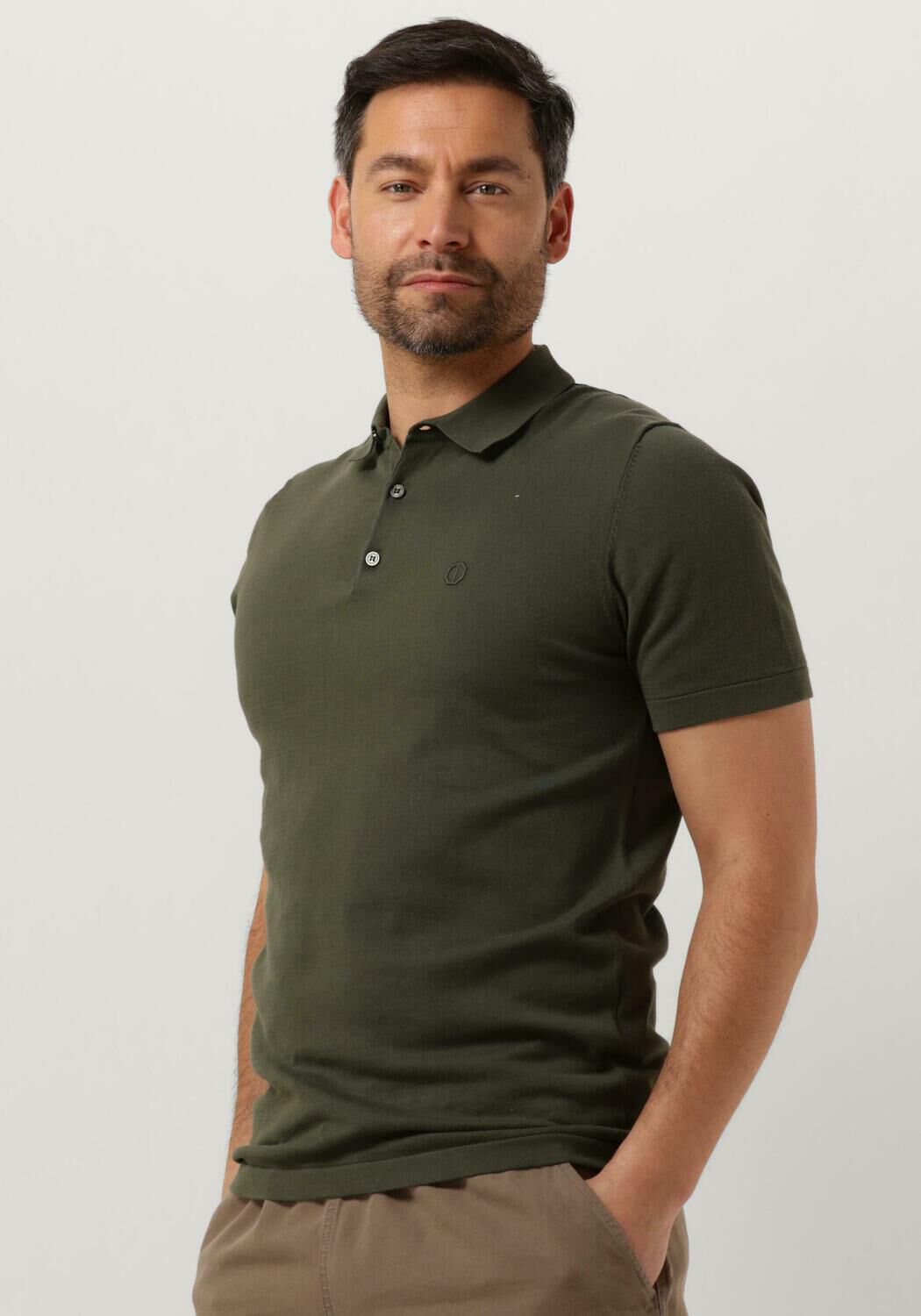 Donkergroene DSTREZZED Polo POLO S S COTTON KNIT Omoda