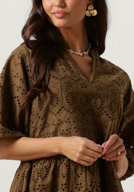Bruine NOTRE-V Mini jurk NV-DONNA DRESS BRODERIE ANGLAISE DRESS - large