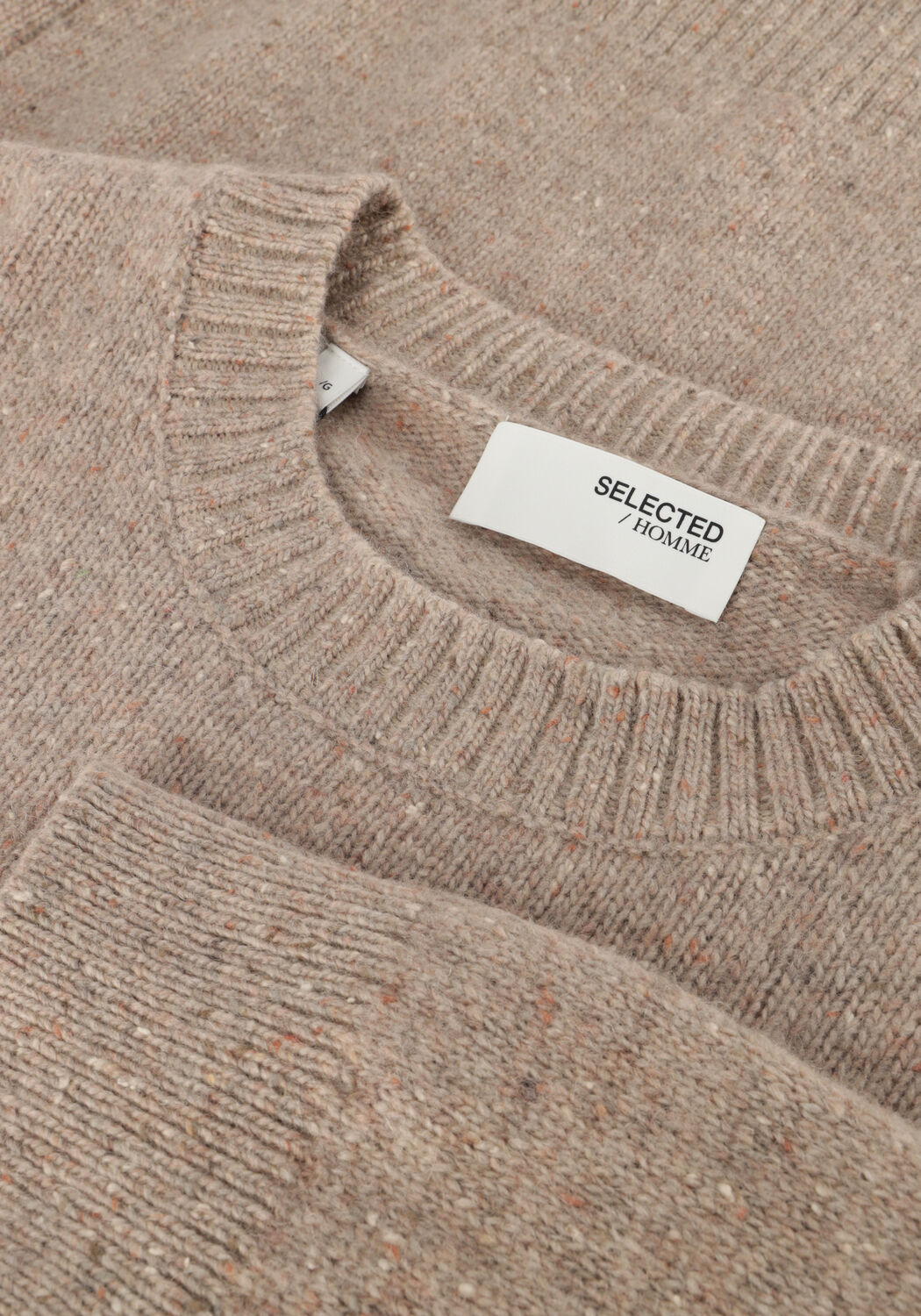 Beige SELECTED MEN Trui SLHNEIL LS KNIT NEPS CREW NECK - large