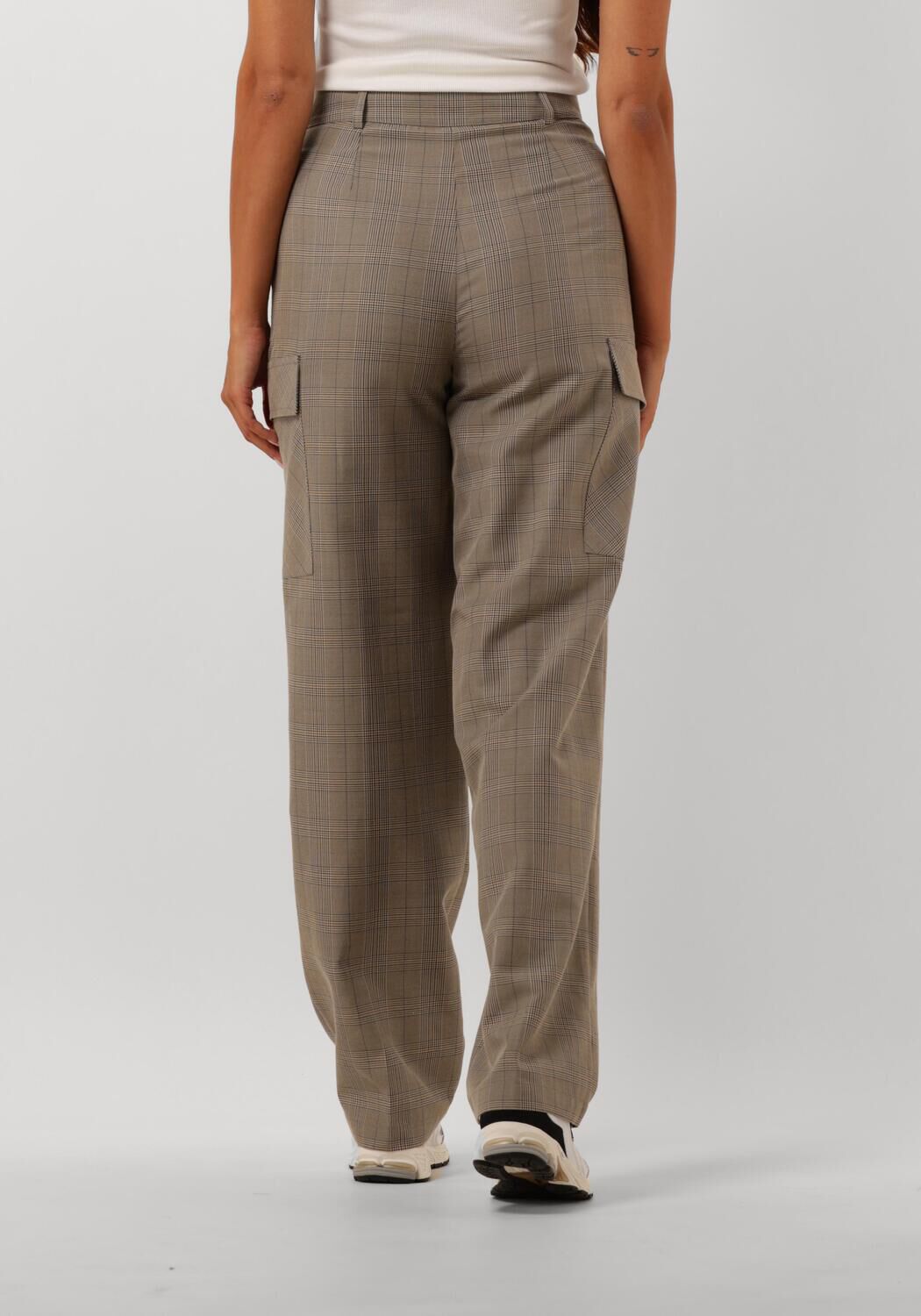 ALIX THE LABEL Dames Broeken Ladies Woven Check Cargo Pants Camel