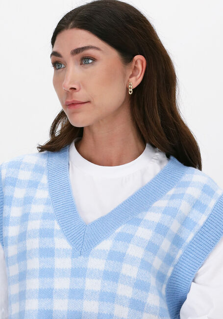 Lichtblauwe NA-KD Spencer CHECKED V-NECK KNITTED VEST - large