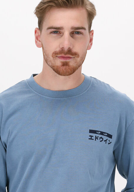 Blauwe EDWIN Polo / T-shirt HANADOROBO V NATURAL TS LS - large