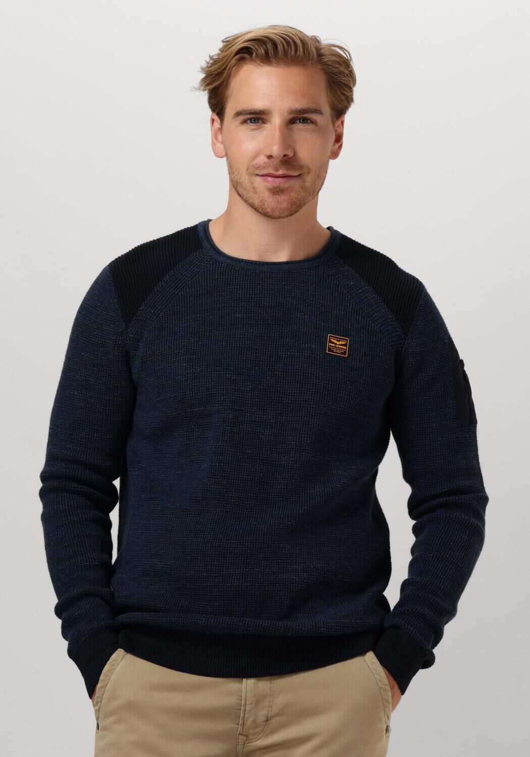 PME LEGEND Heren Truien & Vesten R-neck Cotton Rib Melee Knit Blauw