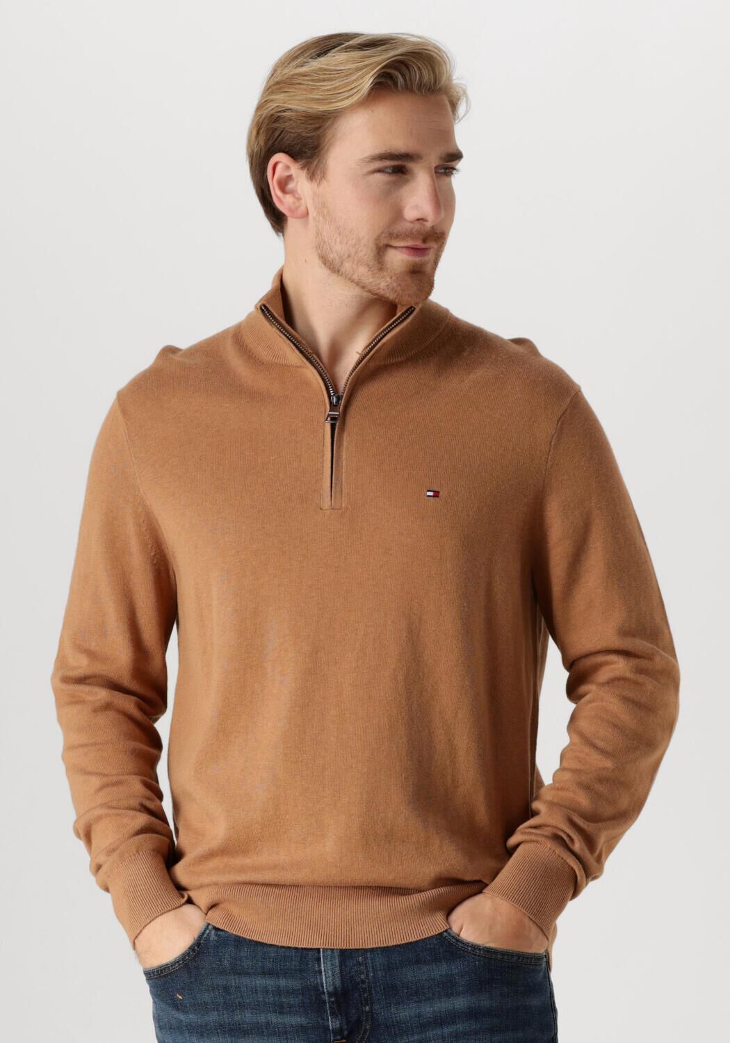 TOMMY HILFIGER Heren Truien & Vesten Pima Org Ctn Cashmere Zip Mock Camel