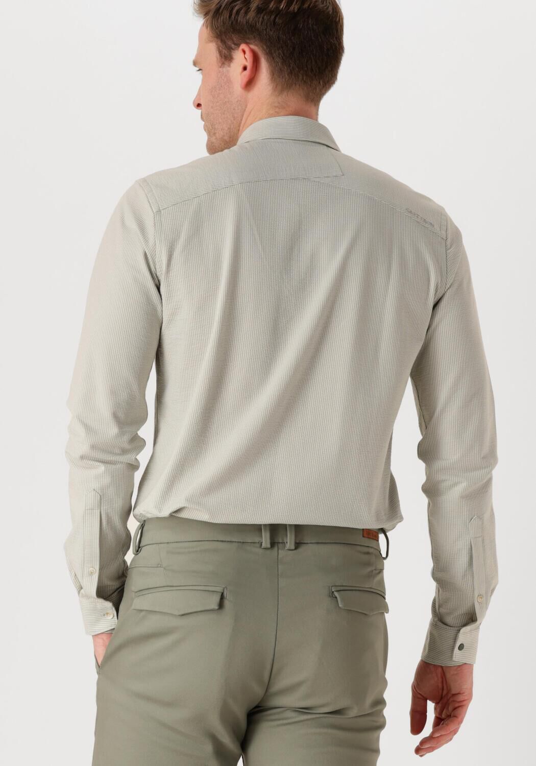 CAST IRON Heren Overhemden Long Sleeve Shirt Tec Dobby Jersey Stripe Groen