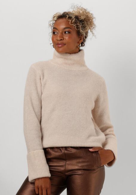Beige SELECTED FEMME Trui SLFSIA RAS LS KNIT HIGH NECK - large