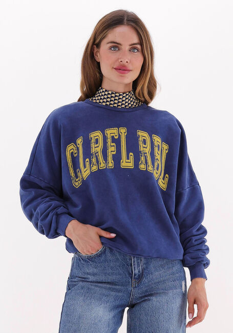 Blauwe COLOURFUL REBEL Sweater CR ACID WASH DROPPED SHOULDER SWEAT - large