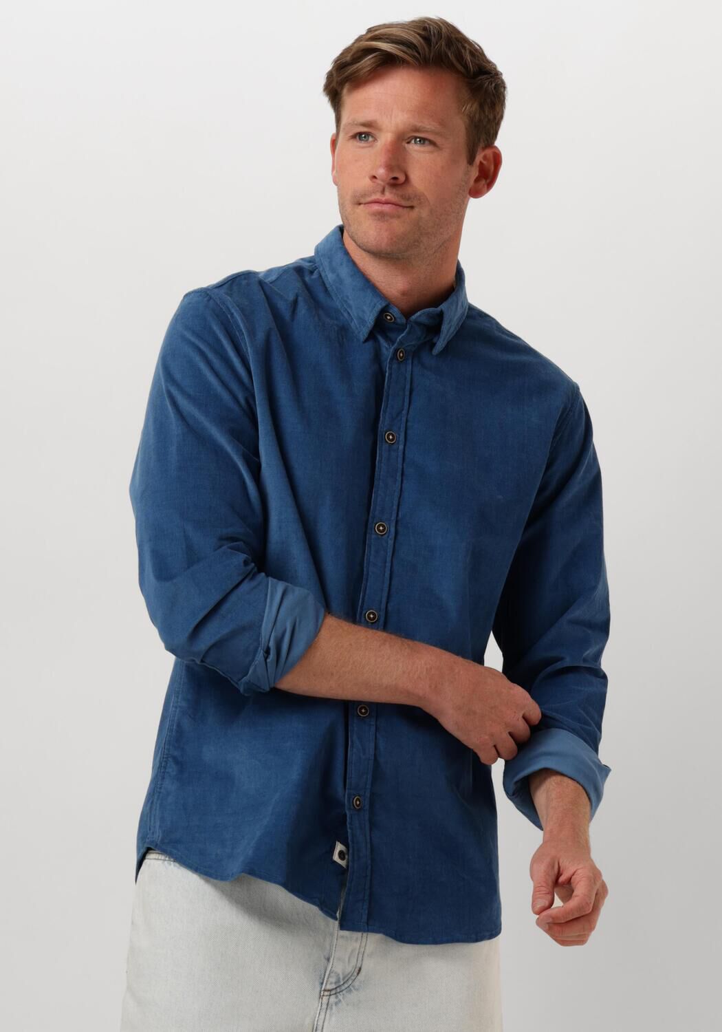 ANERKJENDT Heren Overhemden Akleif Solid Cord Shirt Blauw