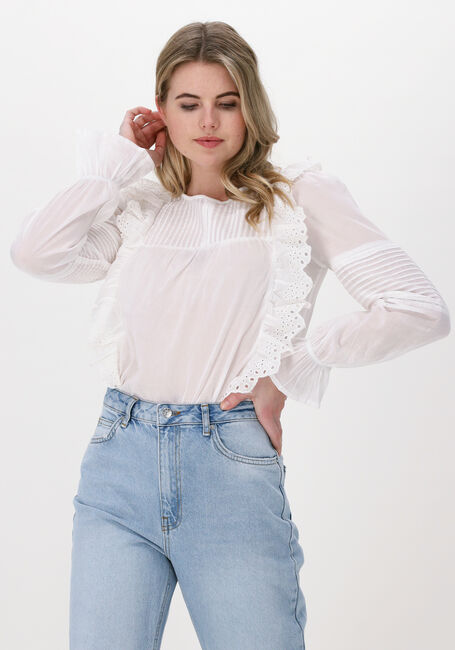 Witte NA-KD Blouses LONG SLEEVE FRILL COTTON BLOUSE - large