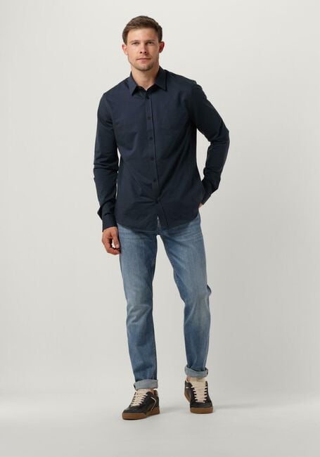 Donkerblauwe CAST IRON Klassiek overhemd LONG SLEEVE SHIRT TWILL JERSEY 2 TONE - large
