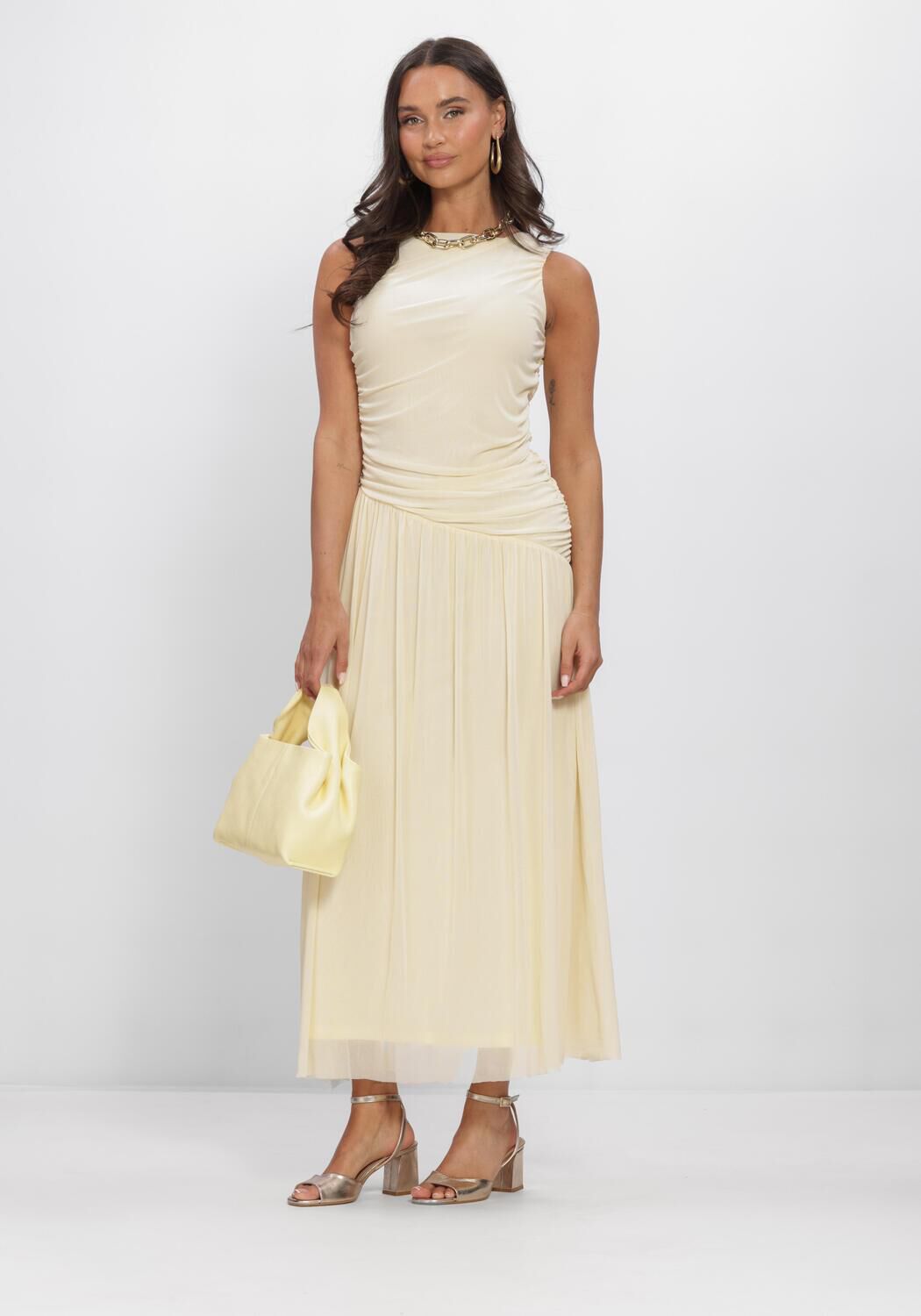 Gele NEO NOIR Maxi jurk CLUDINE MESH DRESS - large