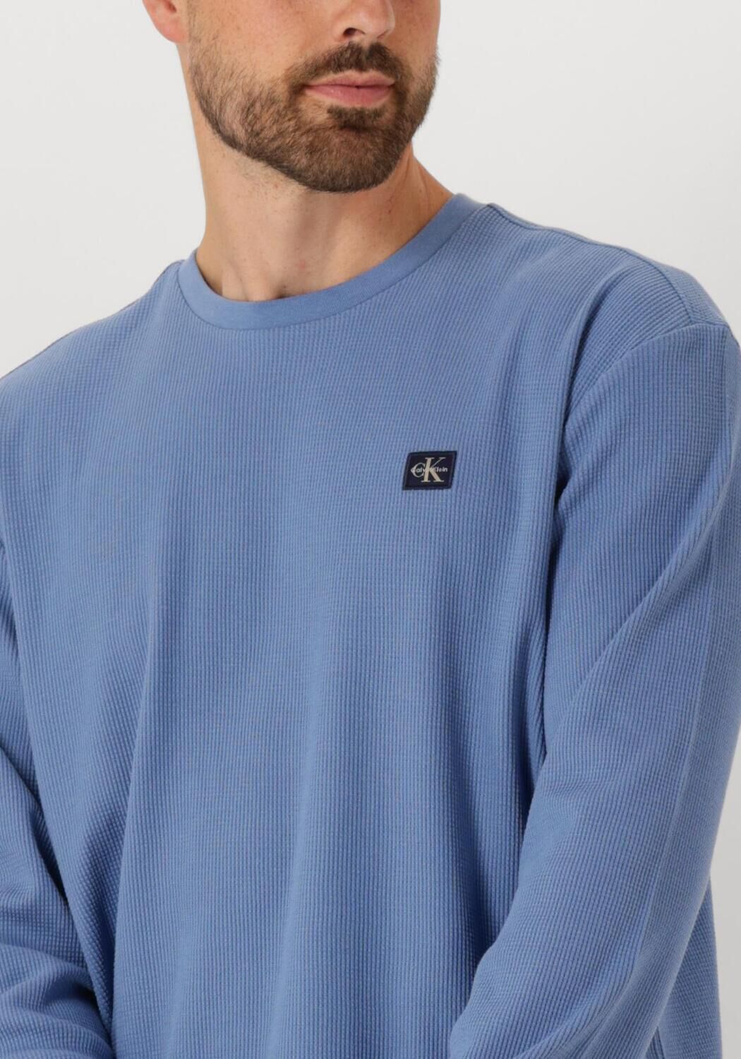 CALVIN KLEIN Heren Truien & Vesten Ls Waffle Badge Crewnk Tee Lichtblauw