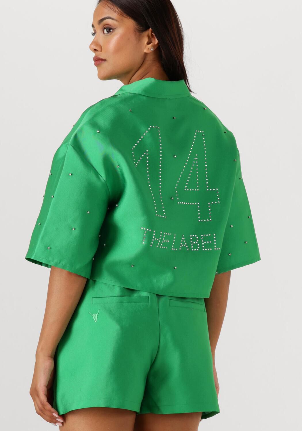ALIX THE LABEL Dames Blouses Ladies Woven Embellished Satin Blouse Groen