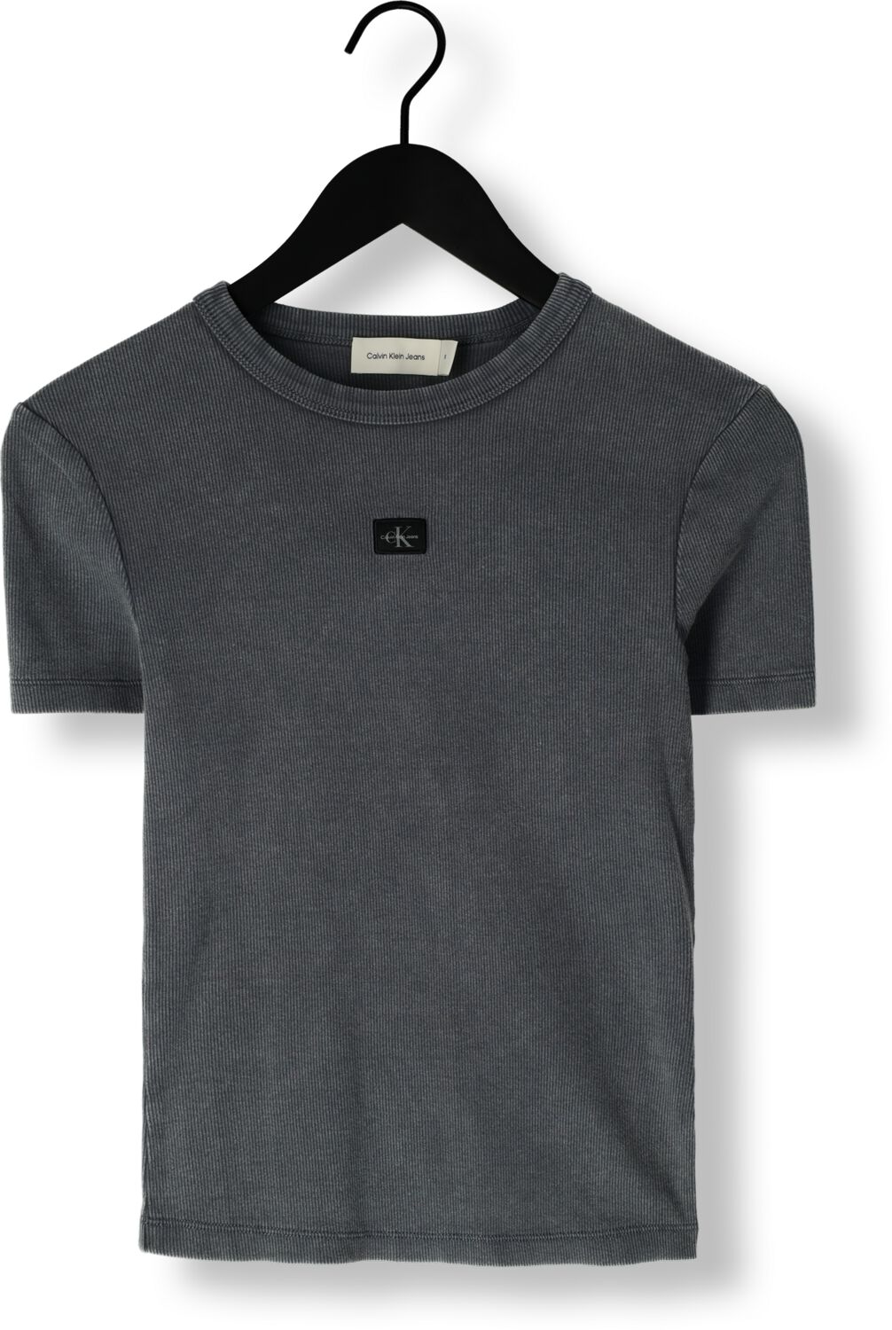 CALVIN KLEIN Dames Tops & T-shirts Washed Woven Label Rib Fit Tee Donkergrijs