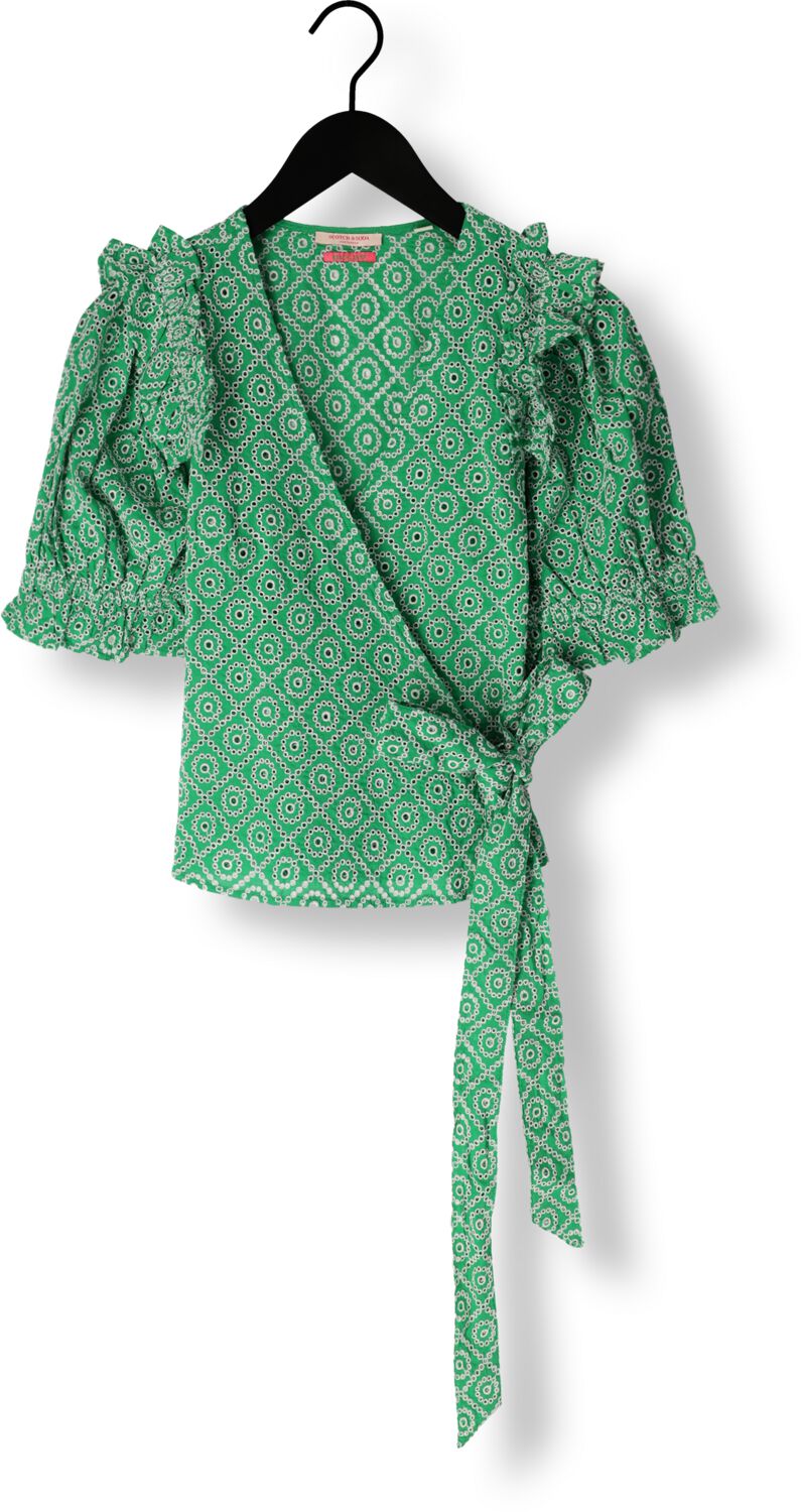 SCOTCH & SODA Dames Tops & T-shirts Wrap Top With Broderie Anglaise Groen