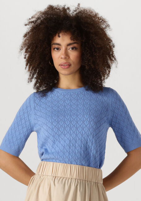 Lichtblauwe SELECTED FEMME Top SLFHELEN 2/4 KNIT BOAT NECK - large